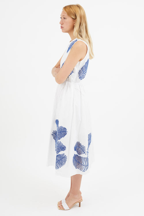 Tanya Taylor White & Blue Eyelet Lace Dress