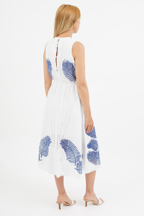 Tanya Taylor White & Blue Eyelet Lace Dress