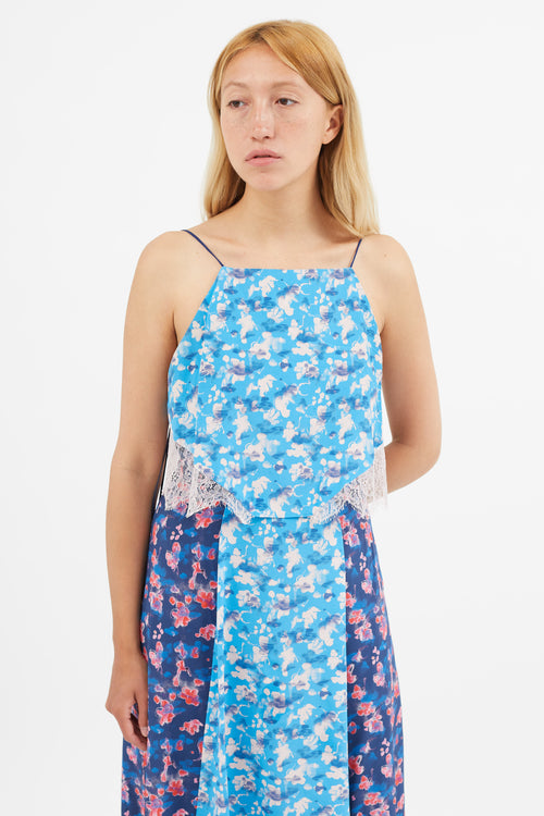 Tanya Taylor Blue & Multi Silk Floral Dress