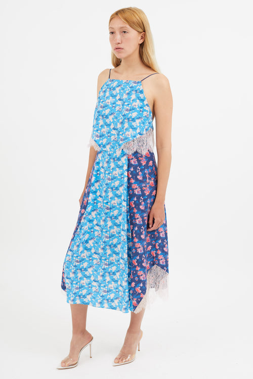 Tanya Taylor Blue & Multi Silk Floral Dress