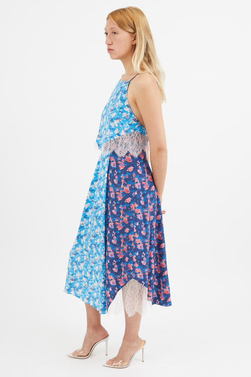 Tanya Taylor Blue & Multi Silk Floral Dress