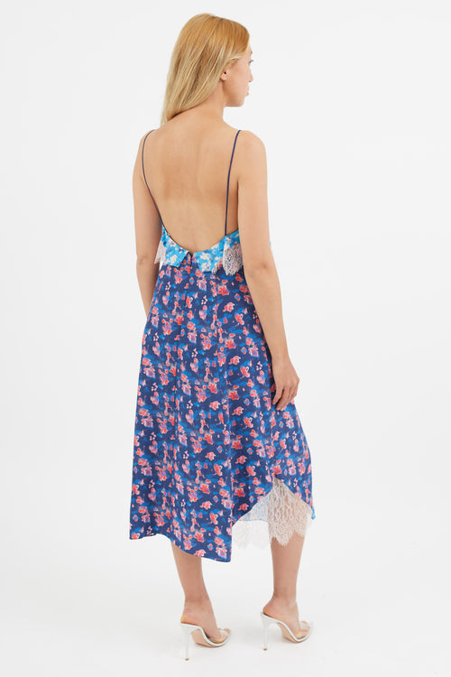 Tanya Taylor Blue & Multi Silk Floral Dress