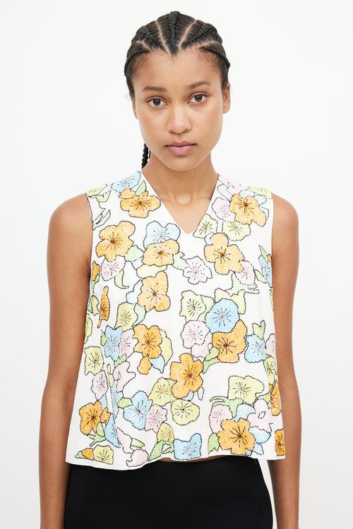 Tanya Taylor White & Multicolour Floral Sequin Top