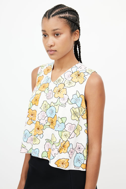 Tanya Taylor White & Multicolour Floral Sequin Top