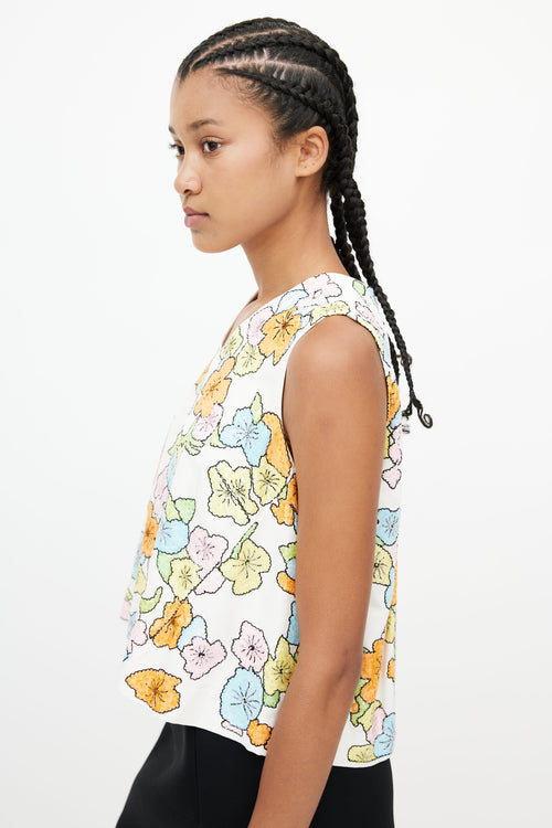Tanya Taylor White & Multicolour Floral Sequin Top