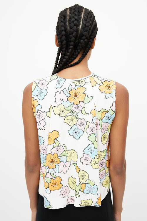 Tanya Taylor White & Multicolour Floral Sequin Top
