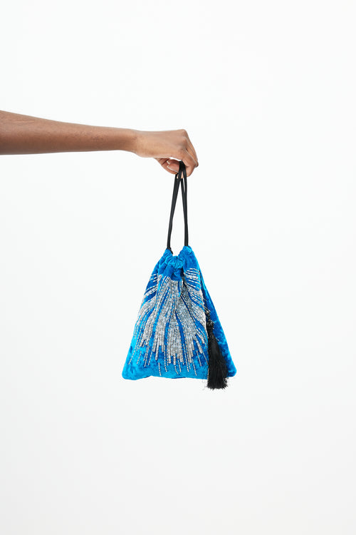 The Attico Blue & Silver Sequin Velvet Drawstring Pouch