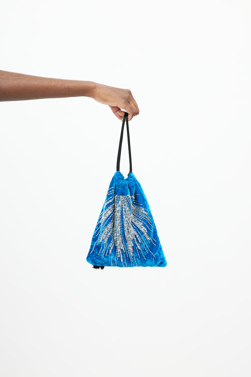 The Attico Blue & Silver Sequin Velvet Drawstring Pouch