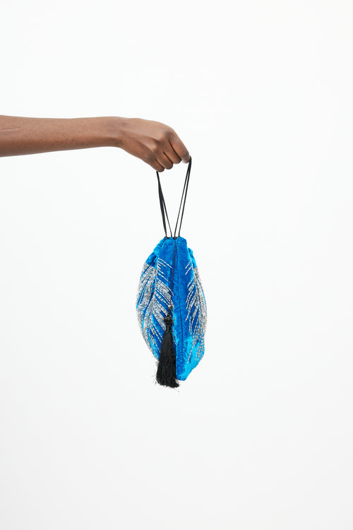 The Attico Blue & Silver Sequin Velvet Drawstring Pouch