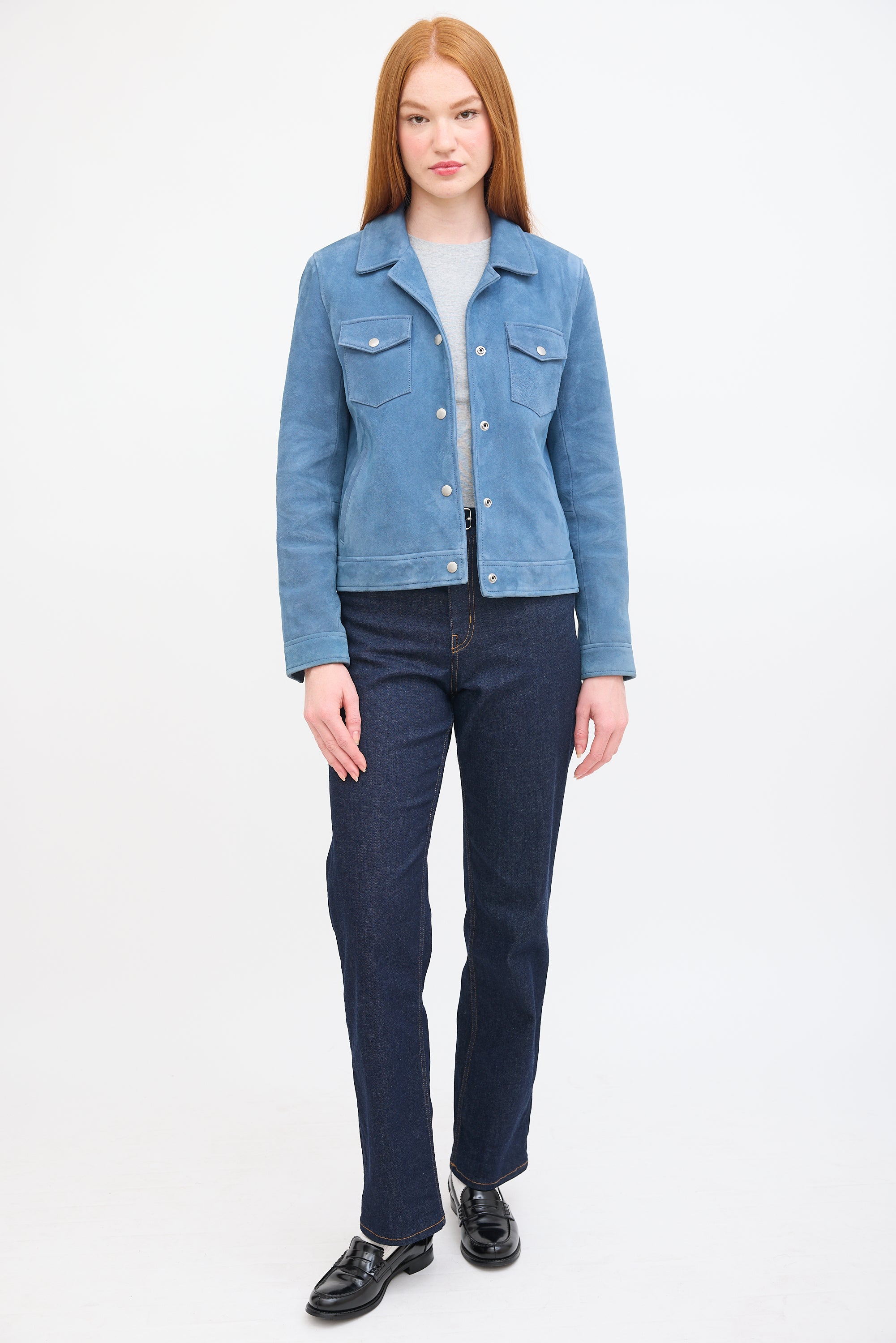 The Kooples Blue Suede Button Up Jacket