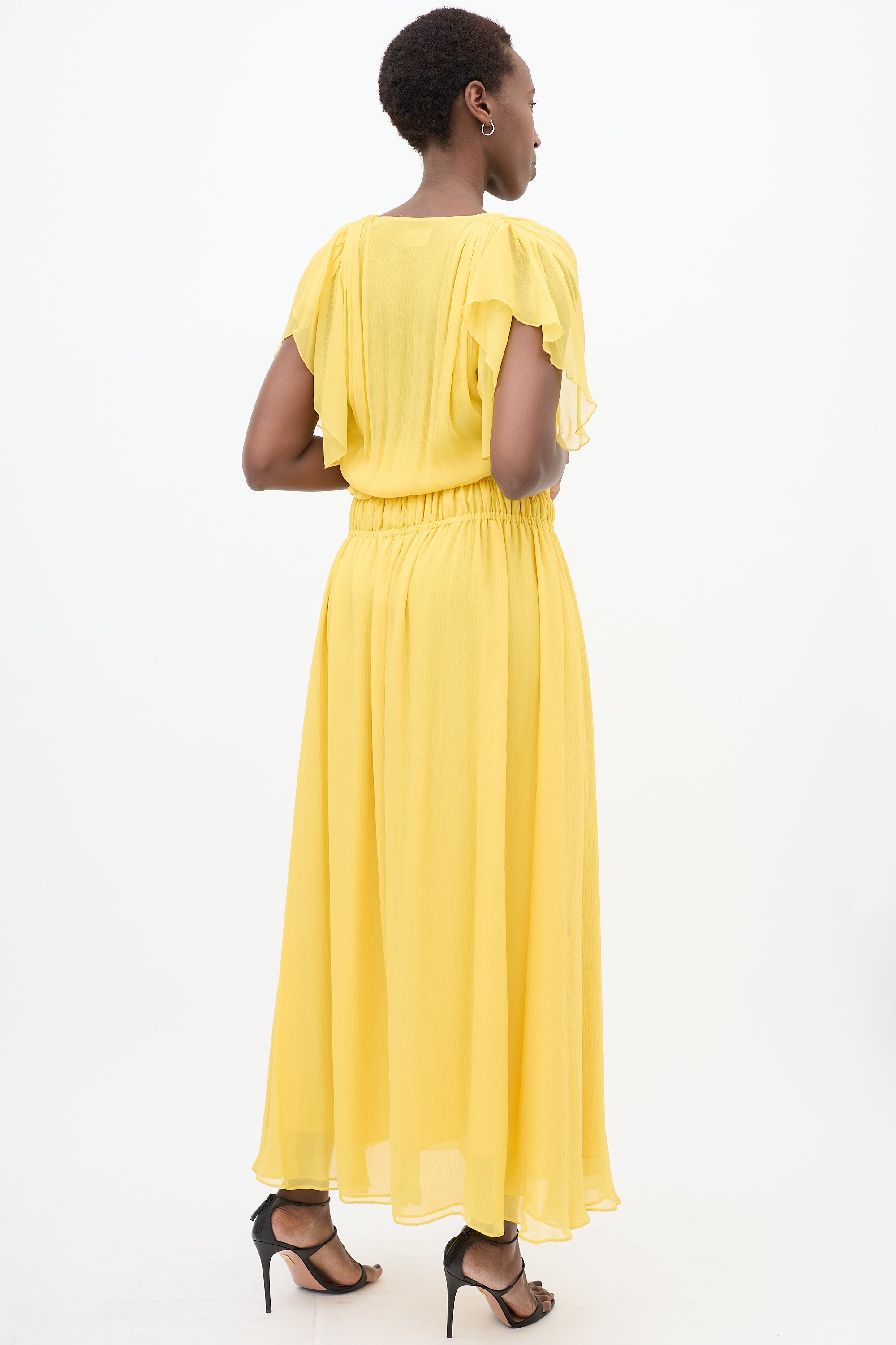 The Kooples Yellow Silk Ruffled Maxi Dress