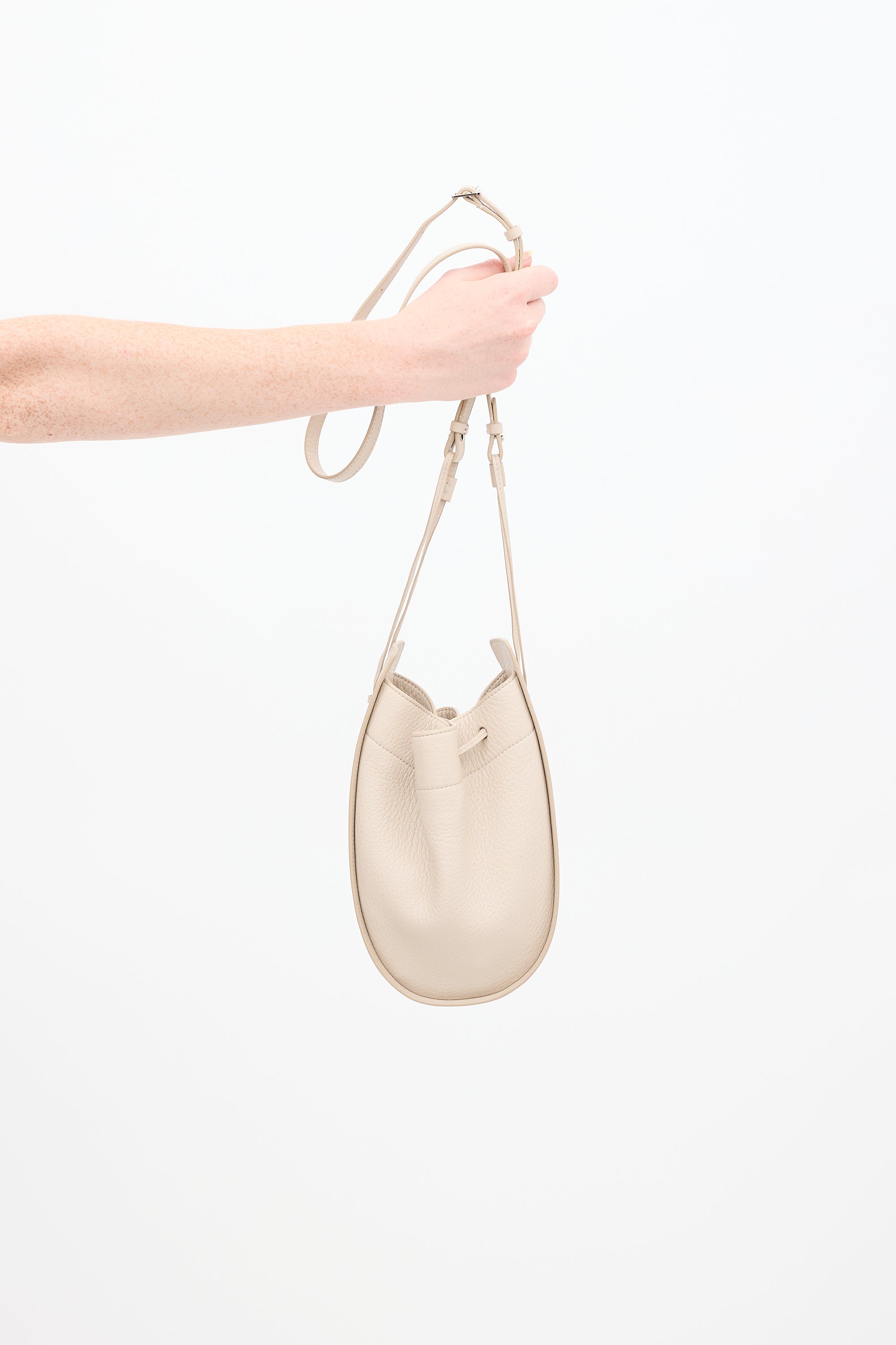 The Row Beige Leather Drawstring Pouch Bag