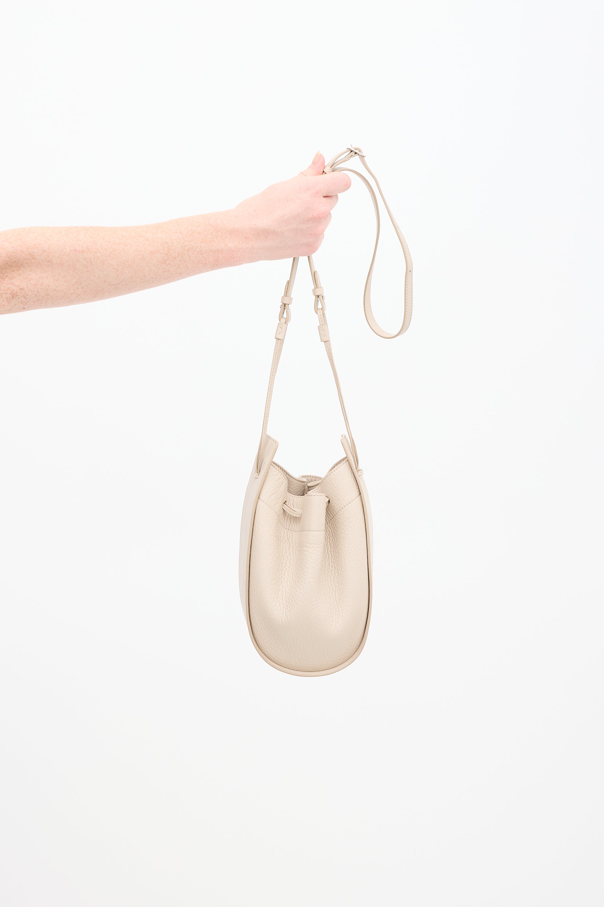 The Row Beige Leather Drawstring Pouch Bag