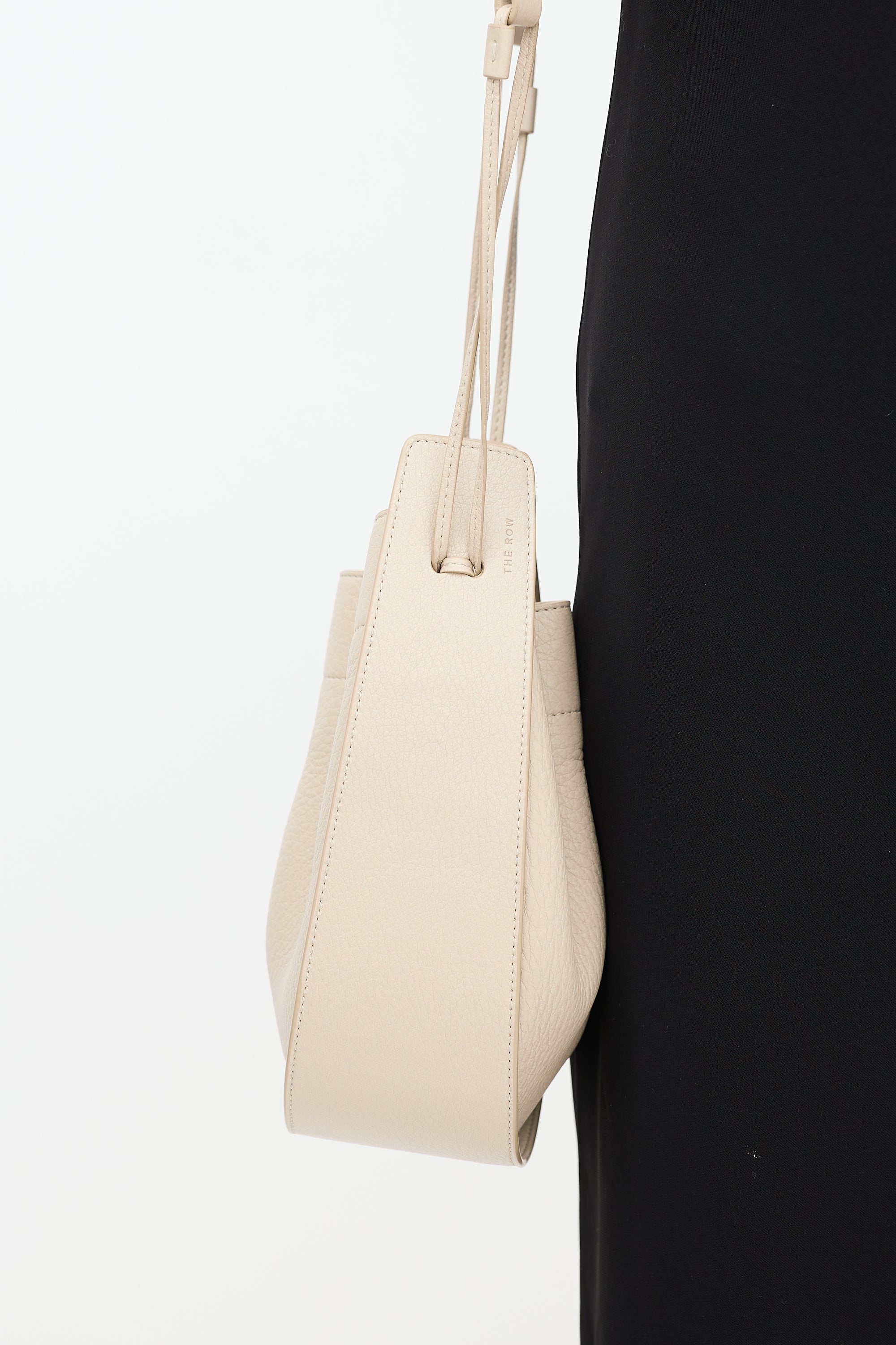 The Row Beige Leather Drawstring Pouch Bag