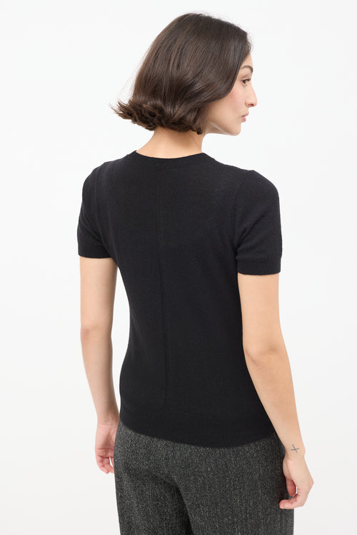 The Row Black Cashmere & Silk Knit Short Sleeve Top