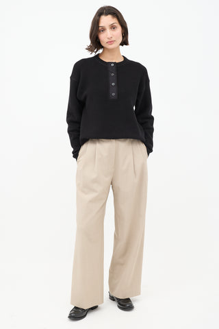 The Row Black Cotton Grelda Waffle Knit Sweater