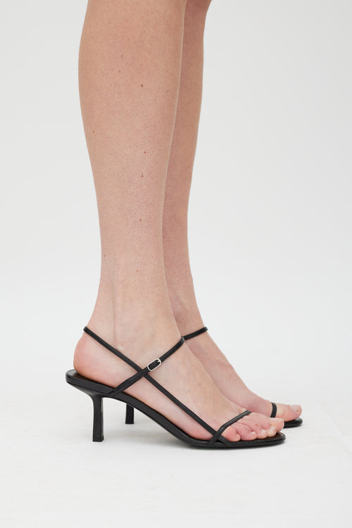 Black Leather Bare Heeled Sandal