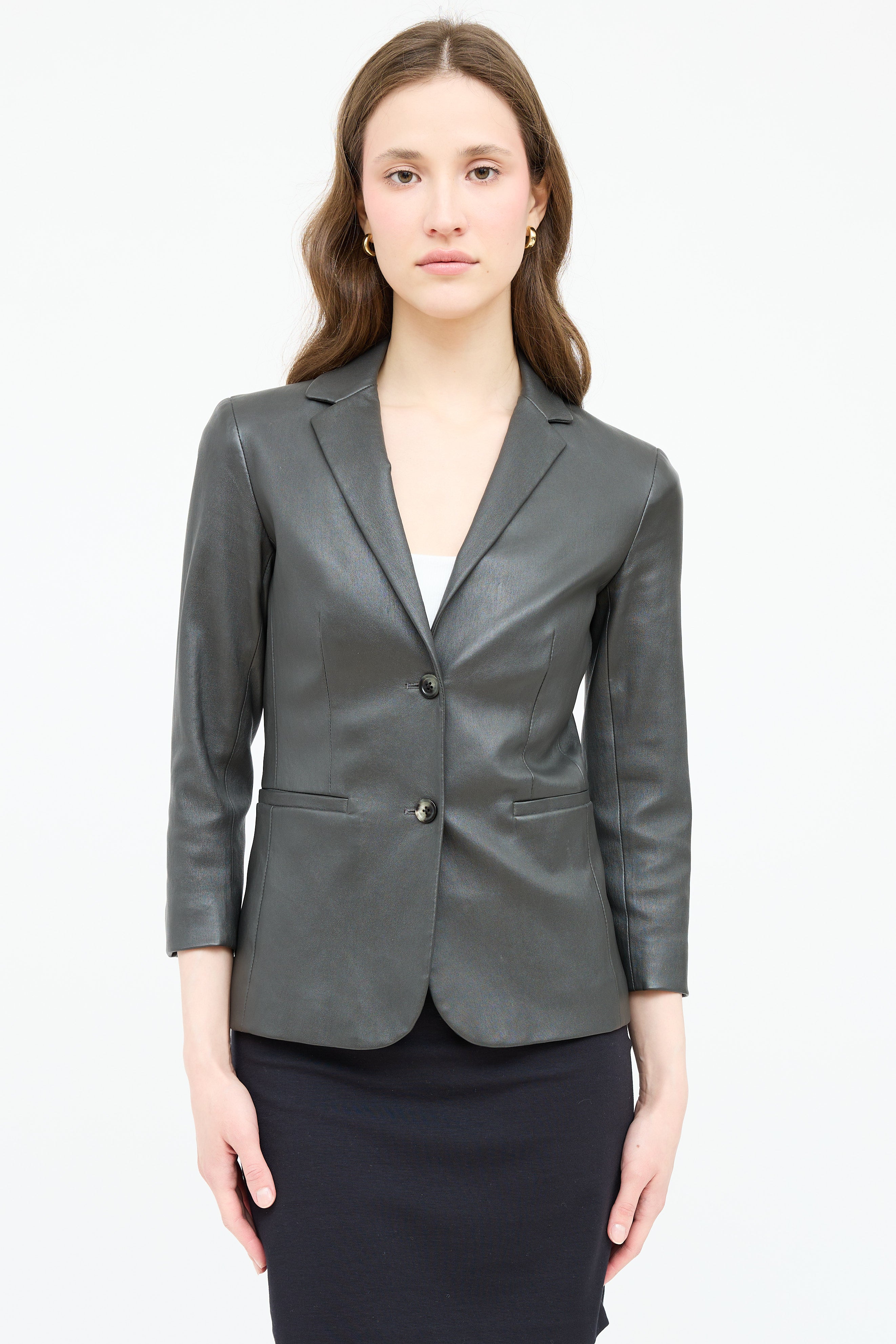 The Row Leather Notch Lapel Blazer