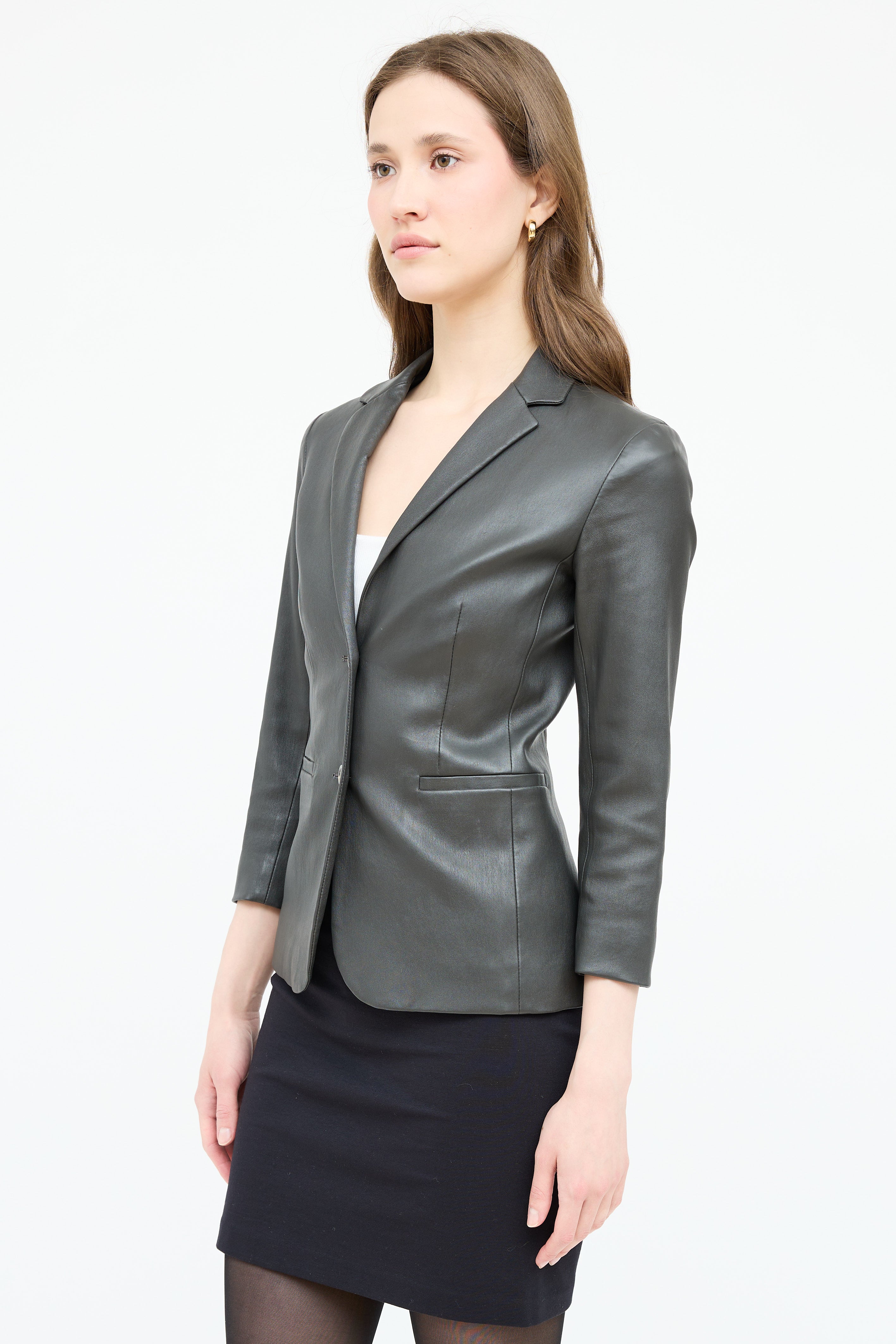 The Row Leather Notch Lapel Blazer