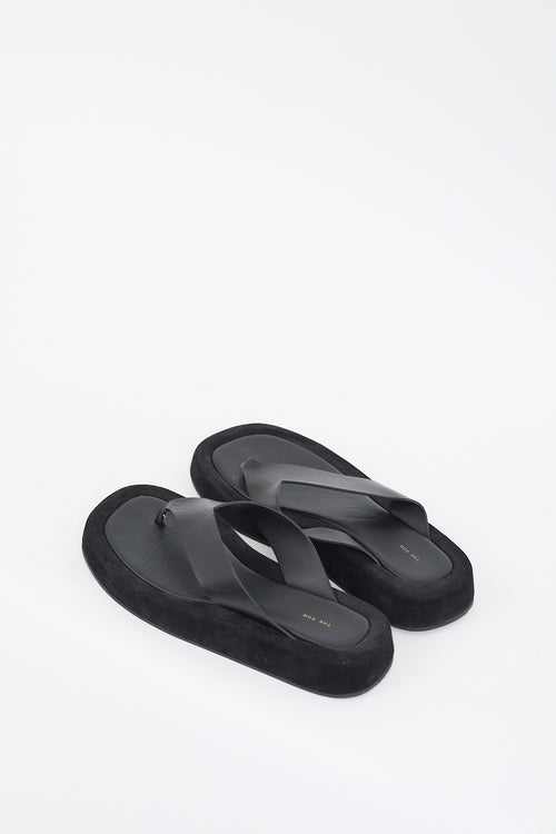 The Row Black Leather & Suede Ginza Sandal