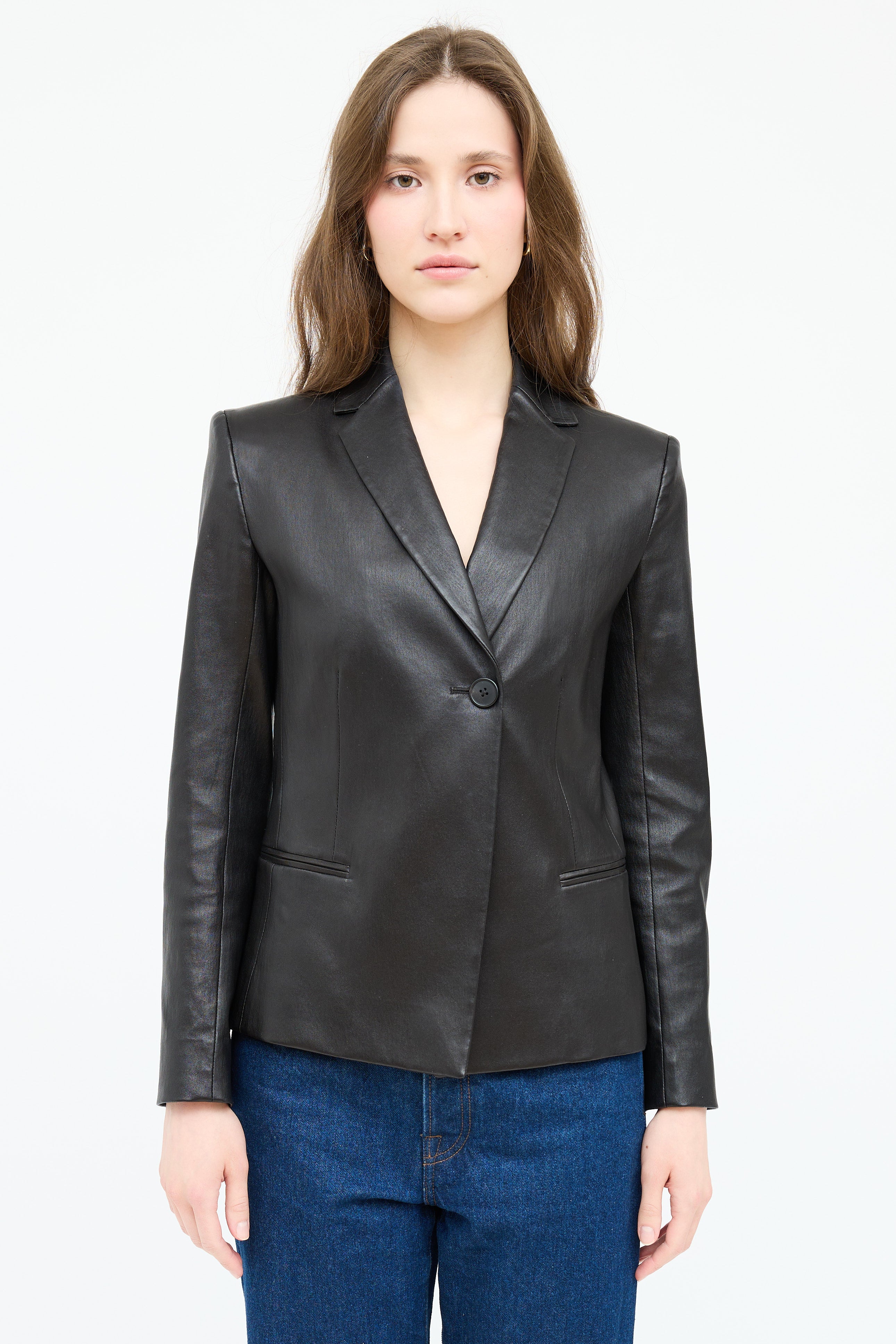 The Row Leather Single Button Blazer