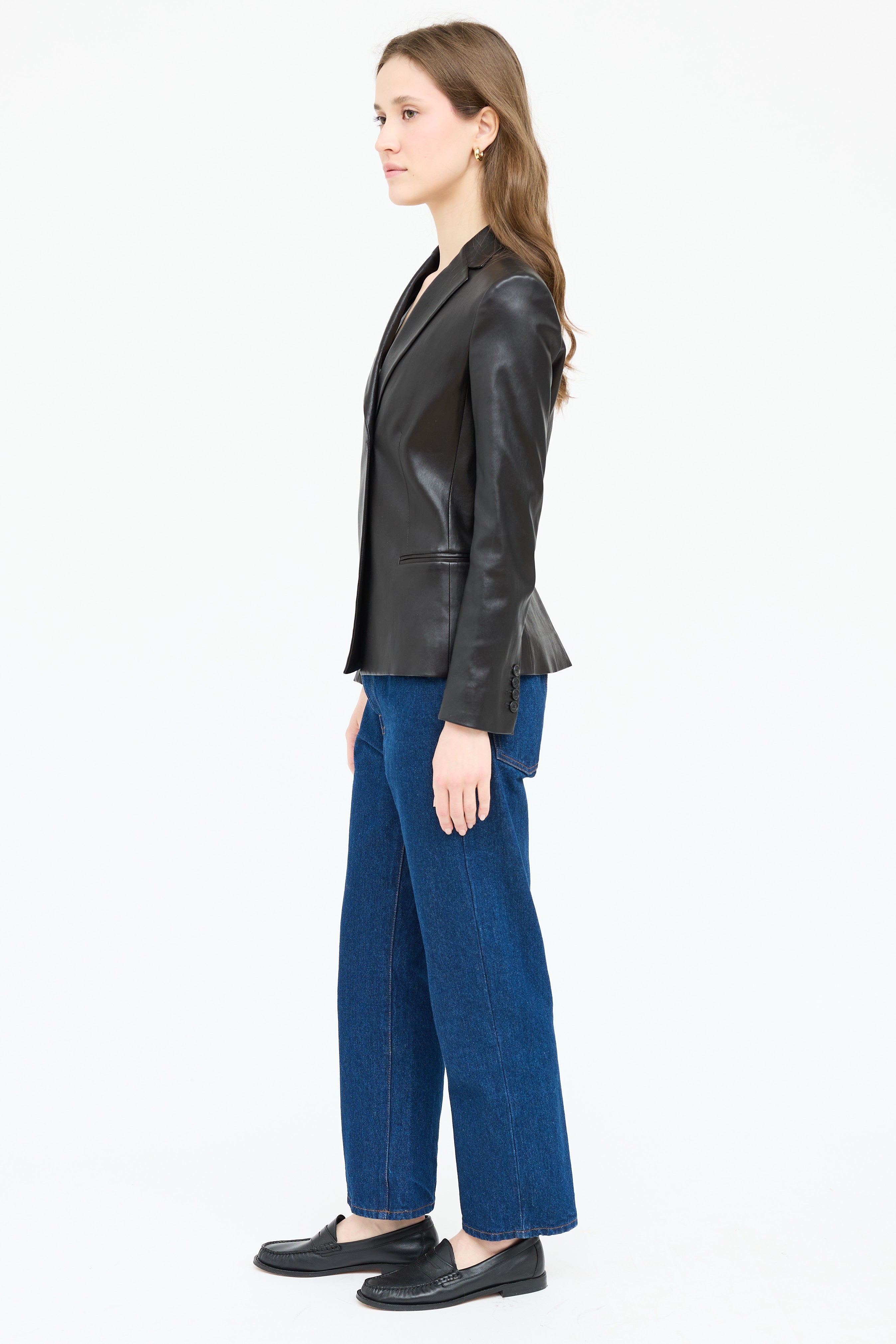 The Row Leather Single Button Blazer