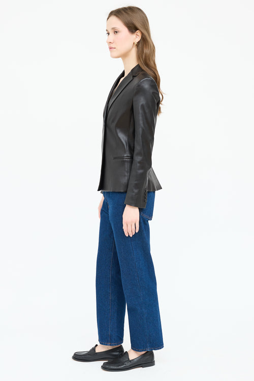 The Row Leather Single Button Blazer