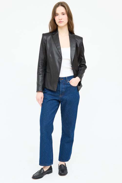 The Row Leather Single Button Blazer