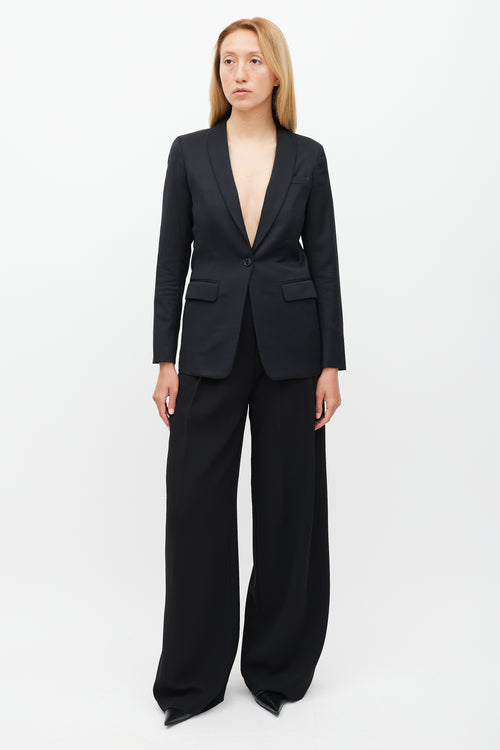 The Row Black Wool & Satin Shawl Collar Blazer