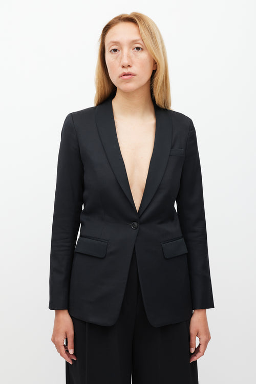 The Row Black Wool & Satin Shawl Collar Blazer