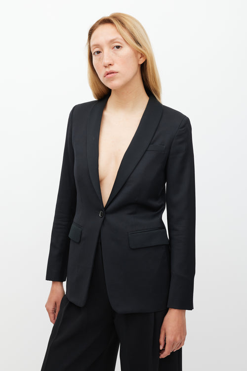 The Row Black Wool & Satin Shawl Collar Blazer