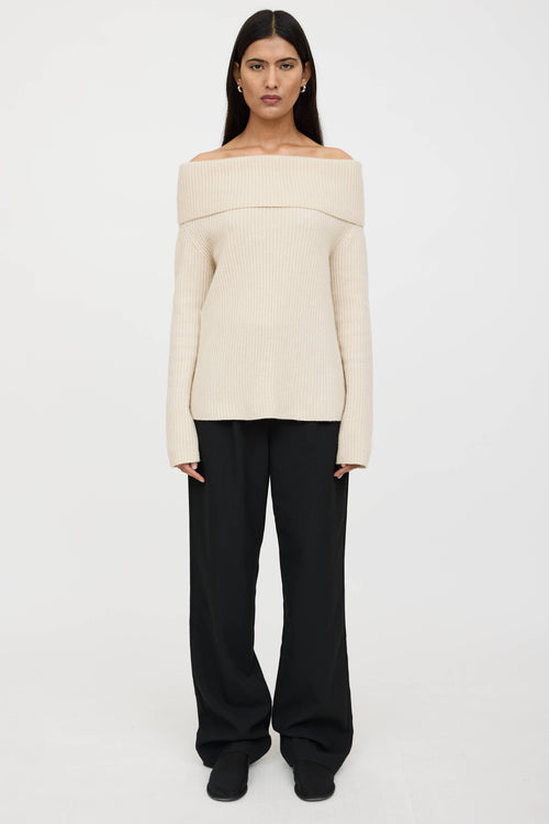 The Row Cashmere Off The Shoulder Knit Sweater