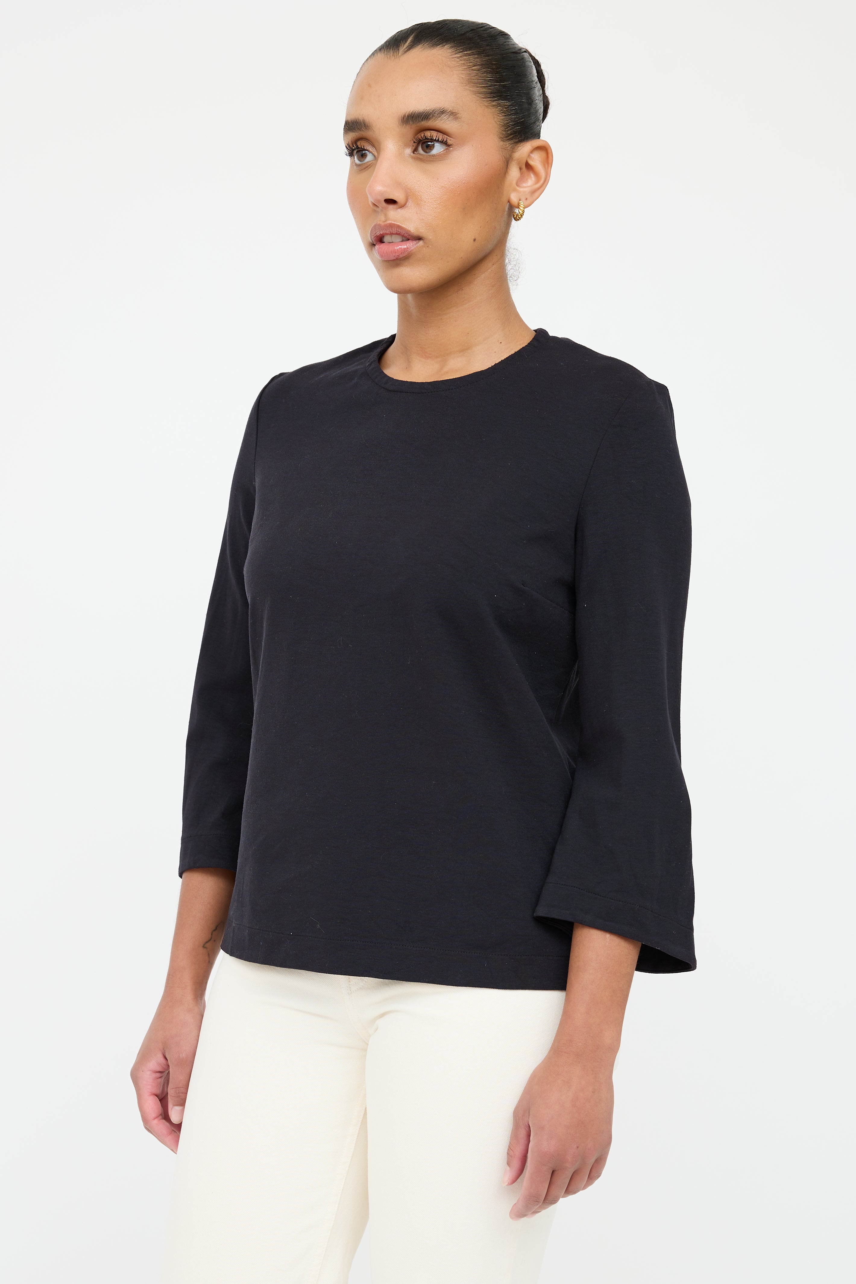 The Row Black Flared Sleeve Top