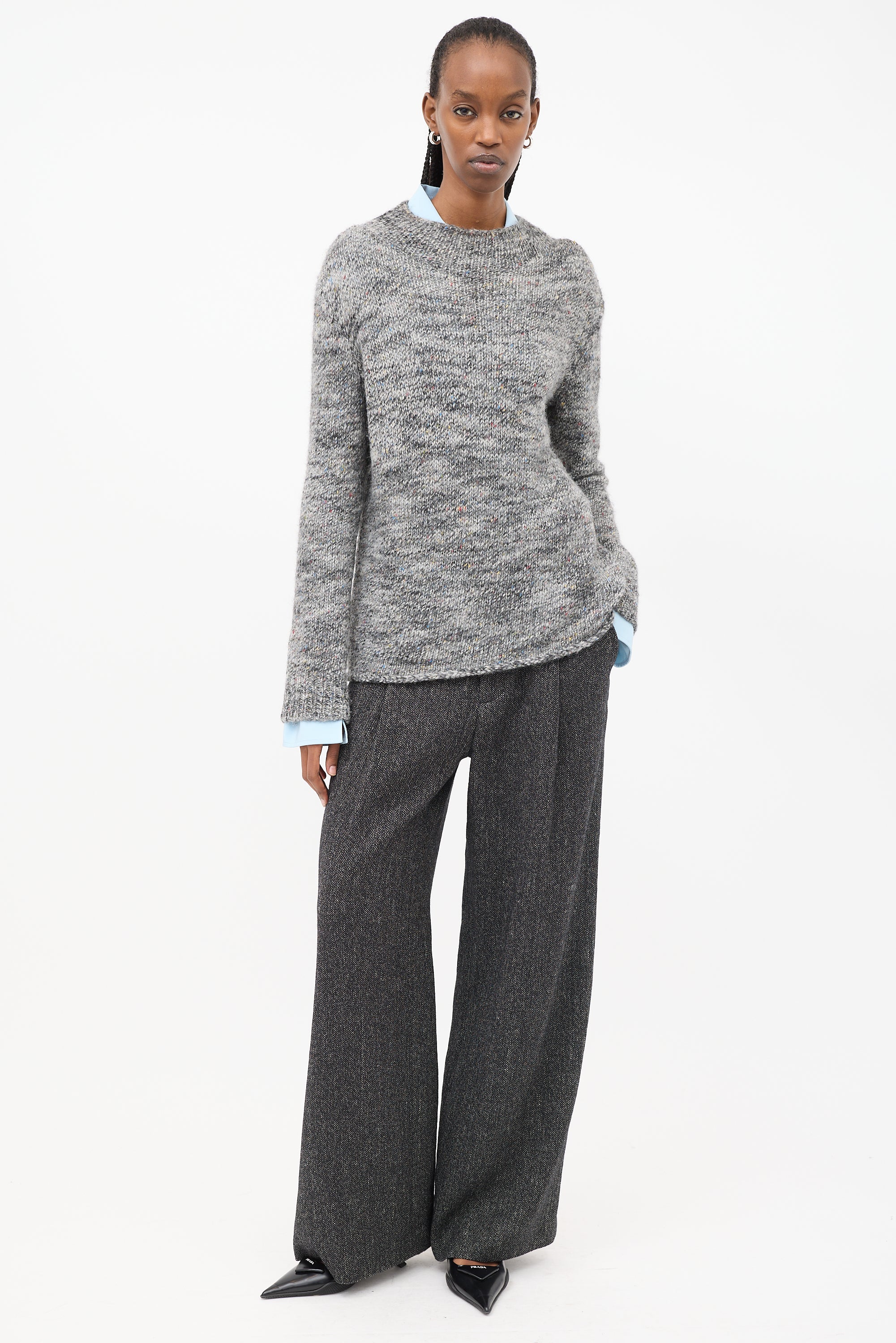 The Row Grey & Multi Speckled Wool Mock Neck Sweater