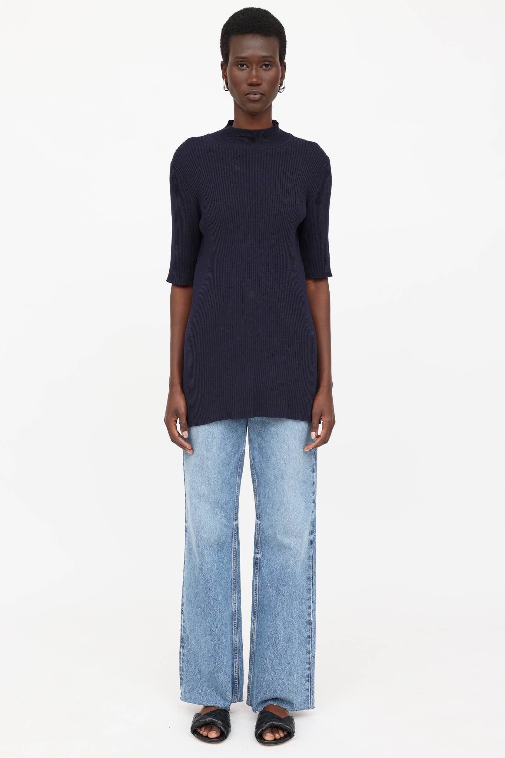 The Row Ribbed Mock Neck Top