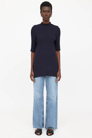 The Row Ribbed Mock Neck Top