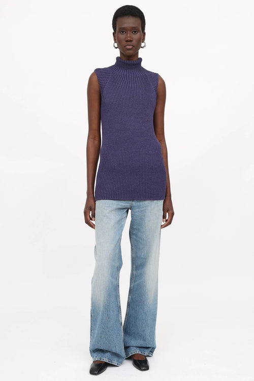 Hermès Silk Ribbed Turtleneck Top