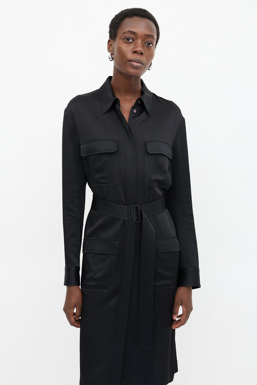 The Row Satin Belted Shirt Dress