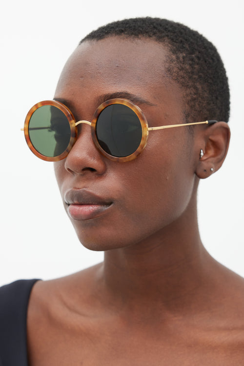 The Row X Linda Farrow Brown & Gold Circular Sunglasses