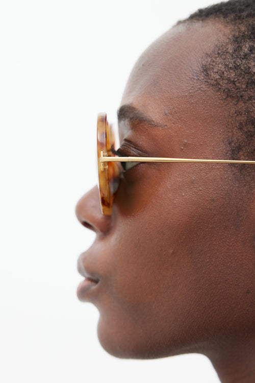 The Row X Linda Farrow Brown & Gold Circular Sunglasses