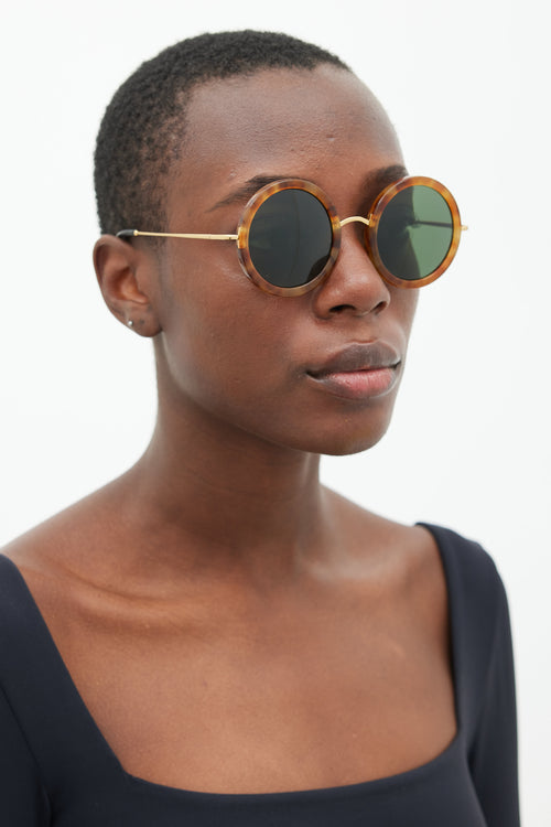 The Row X Linda Farrow Brown & Gold Circular Sunglasses