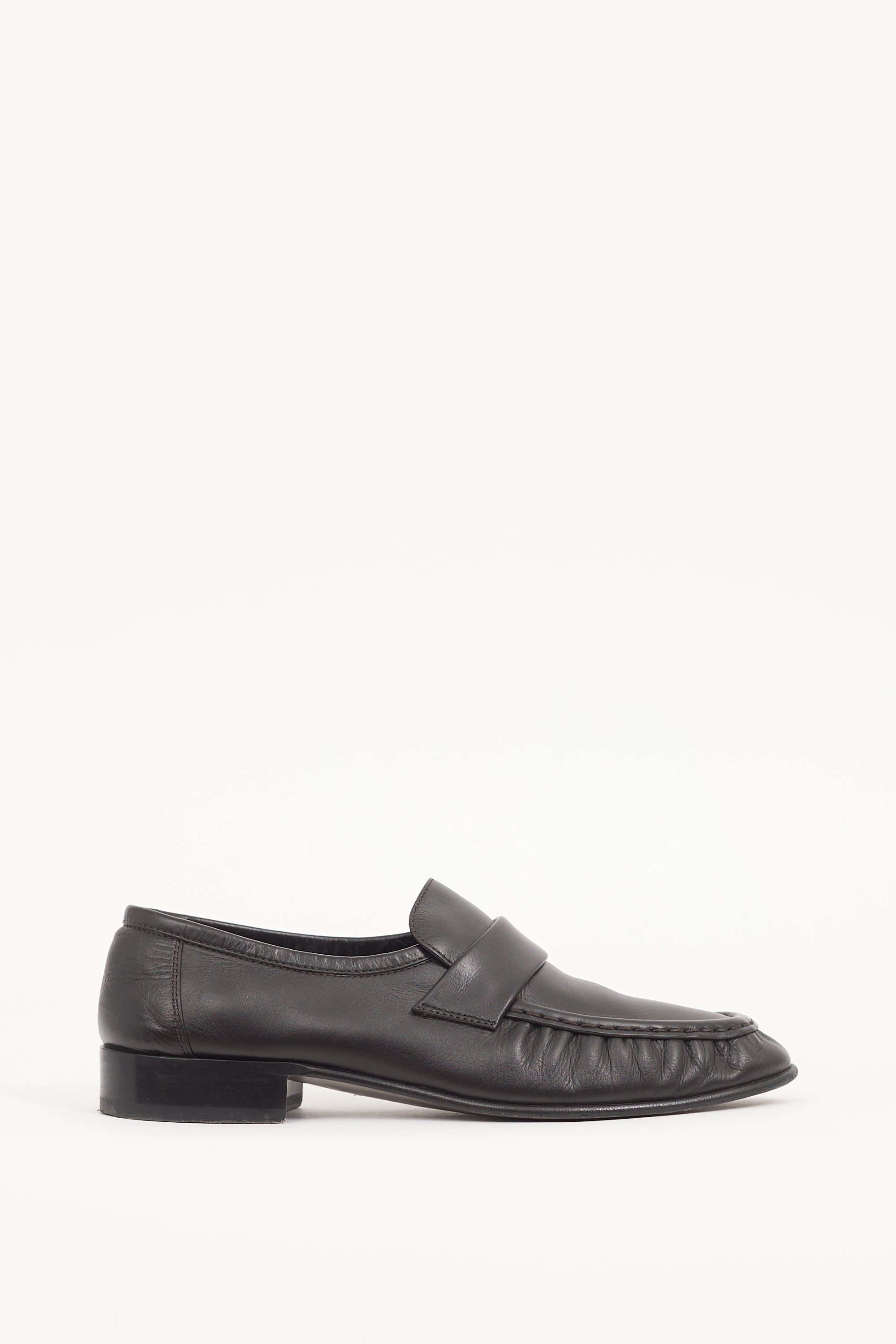 The Row Black Leather Soft Loafer