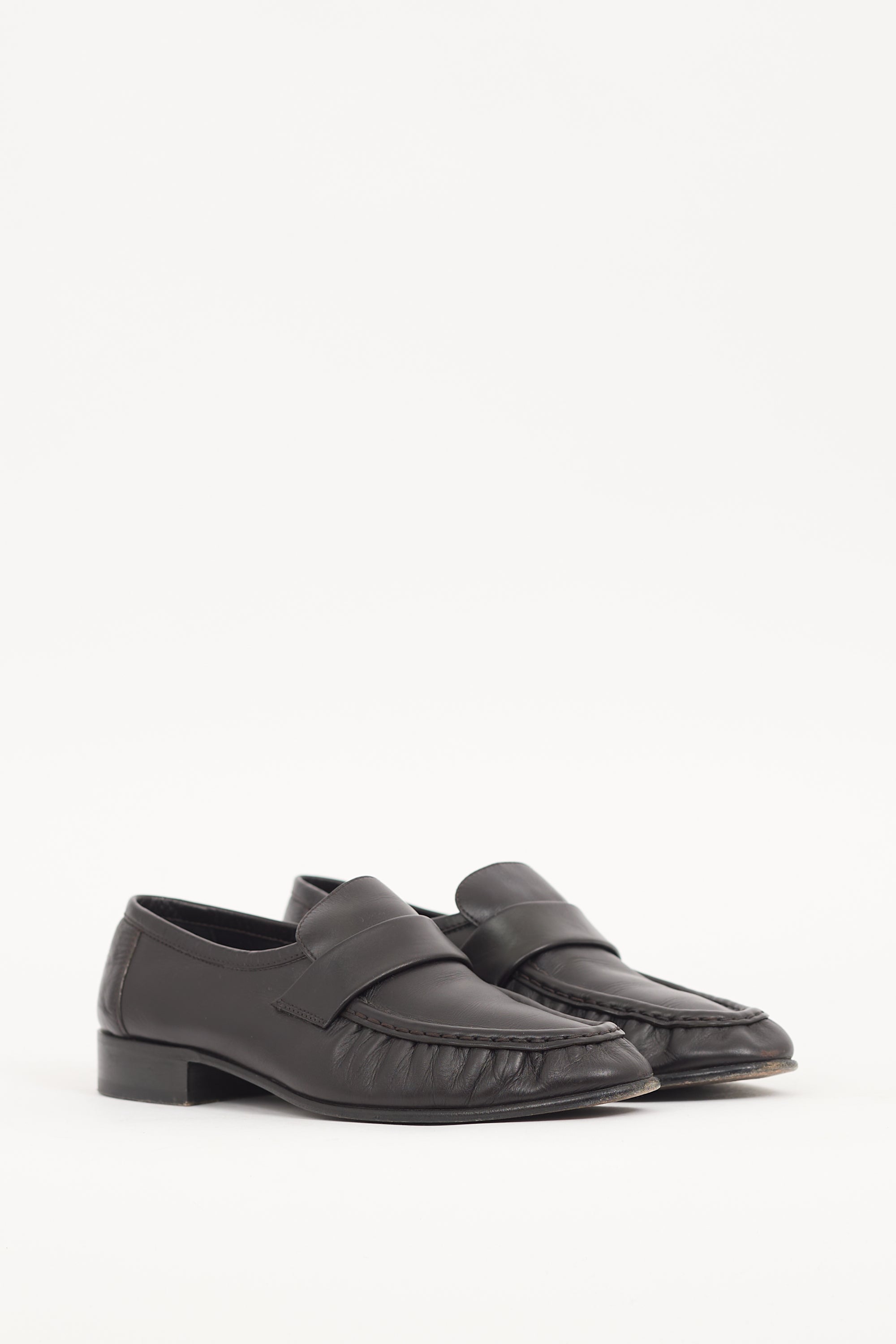 The Row Black Leather Soft Loafer
