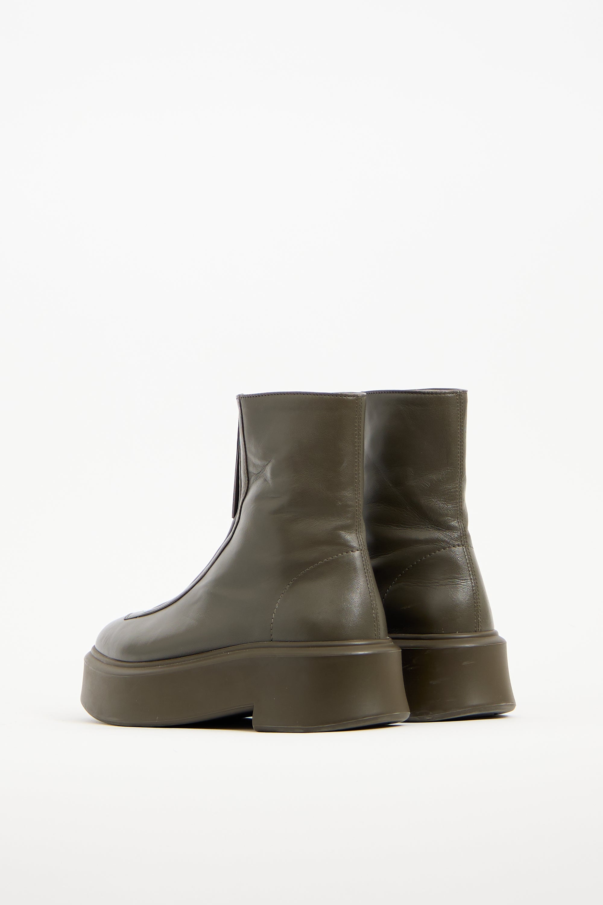 The Row Green Leather Zip Platform Boot