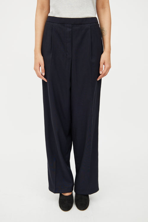 The Row Navy Wool Wide Leg Trouser