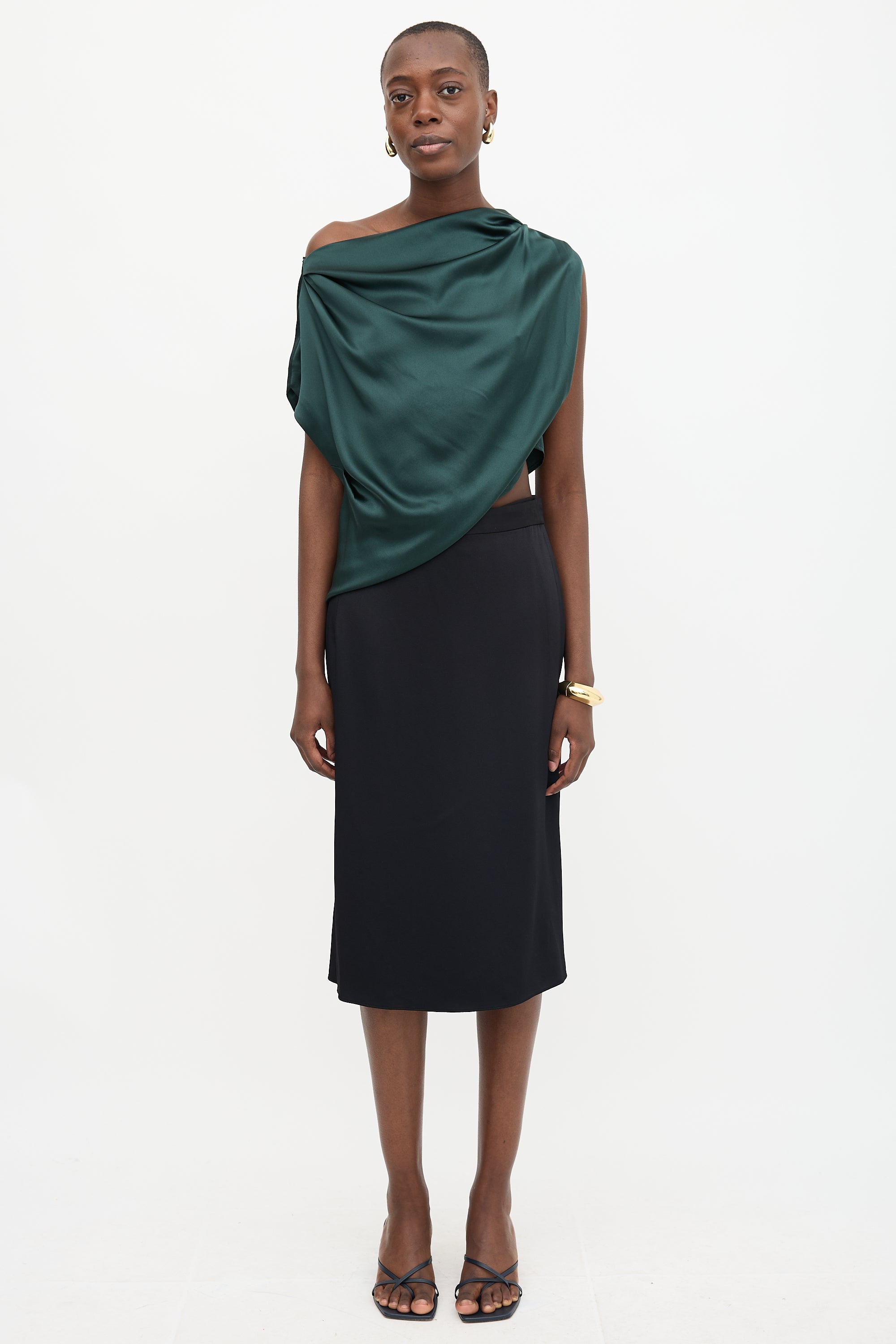 The Sei Silk Satin Draped Top