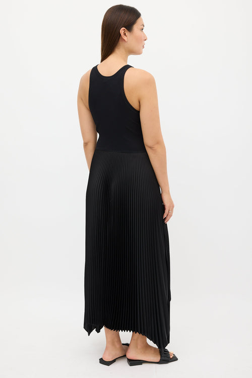 Theory Black Ribbed Knit & Pleated Dress