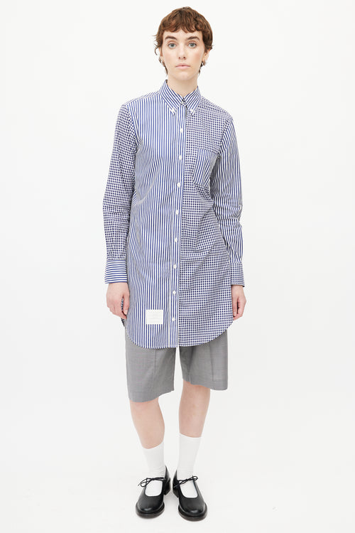 Thom Browne Blue & White Plaid Extended Shirt