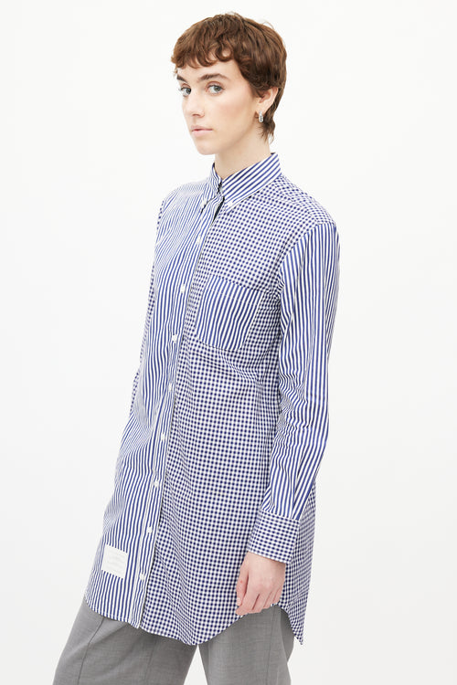 Thom Browne Blue & White Plaid Extended Shirt