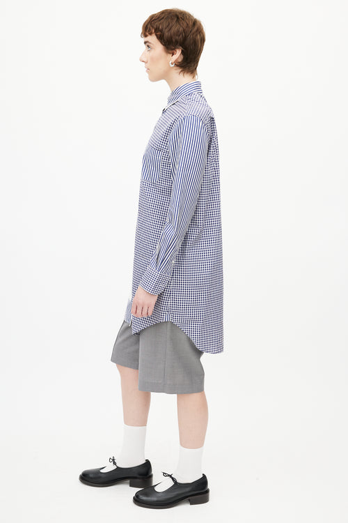 Thom Browne Blue & White Plaid Extended Shirt